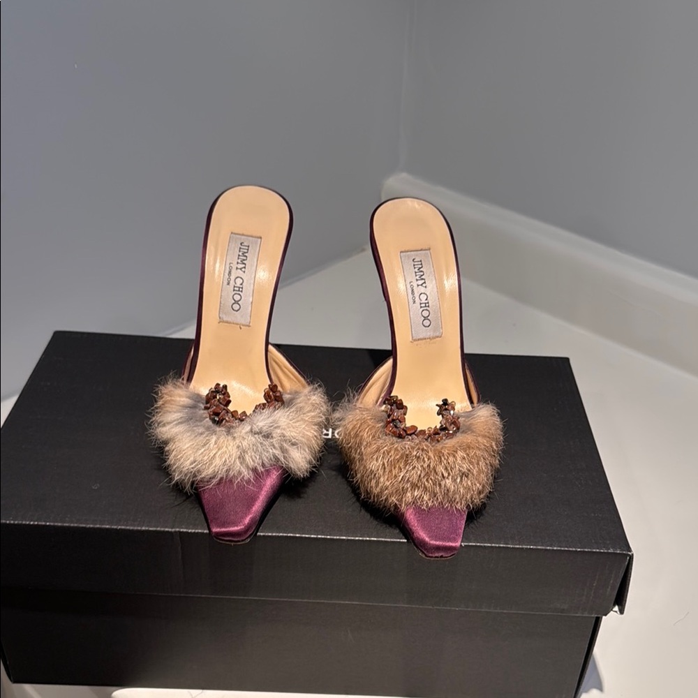 Jimmy Choo Purple and Brown Mules with Elegant Design